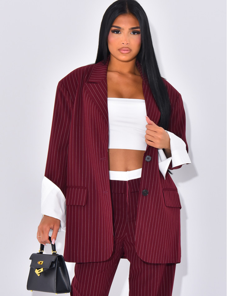 Premium oversized striped suit jacket with turn-ups on the sleeves