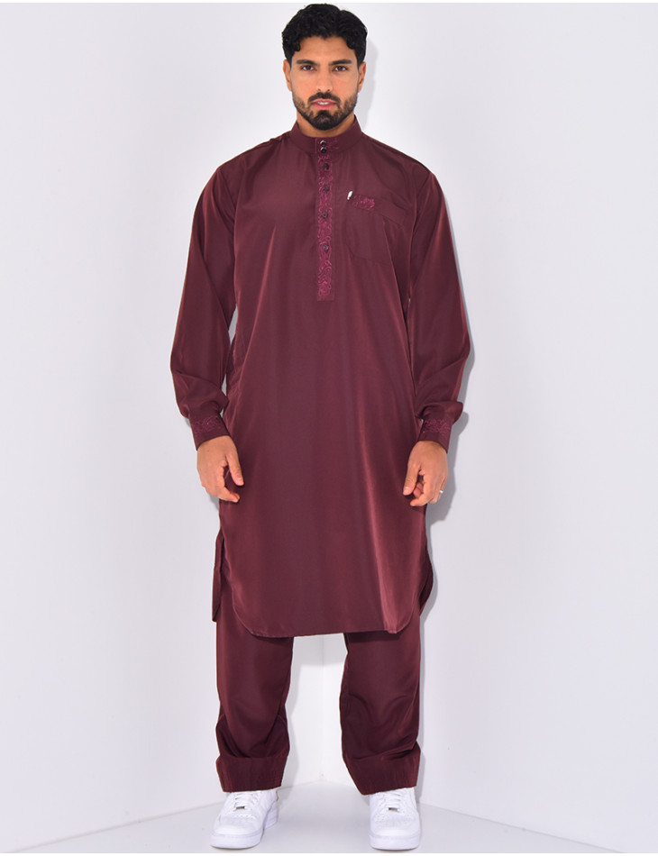 Ensemble qamis col rond à motifs