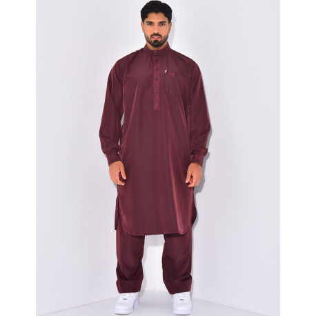 Ensemble qamis col rond à motifs