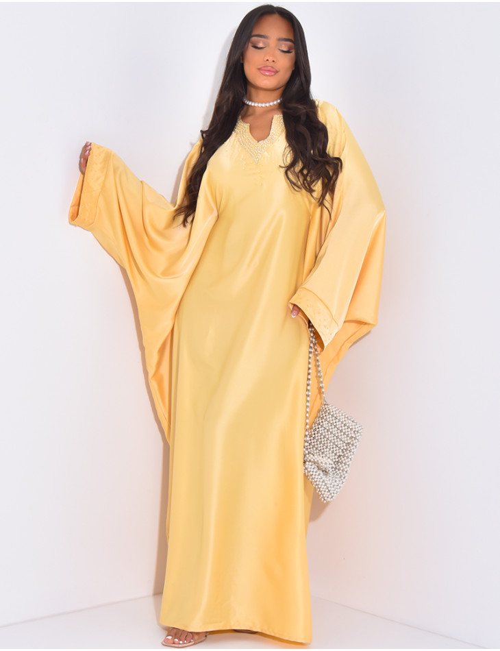 Premium satin abaya with hand-embroidered beads