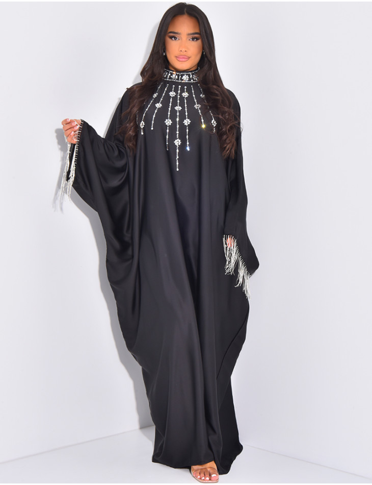 Abaya premium col montant à strass