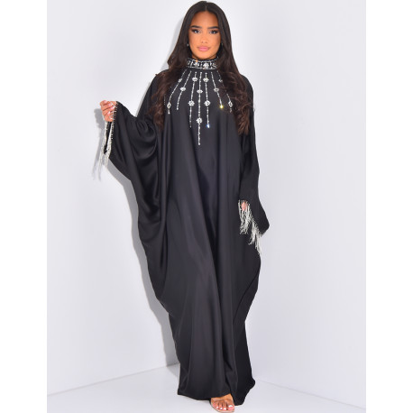 Abaya premium col montant à strass