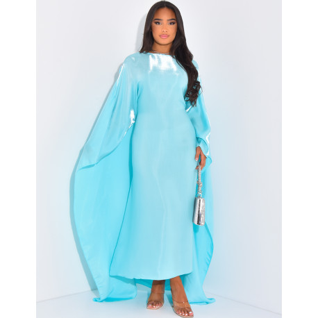 Robe longue en tissu irrisé à cape dans le dos