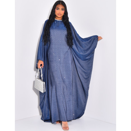 Abaya papillon en jeans ornée de strass ( se noue à l'intérieur)