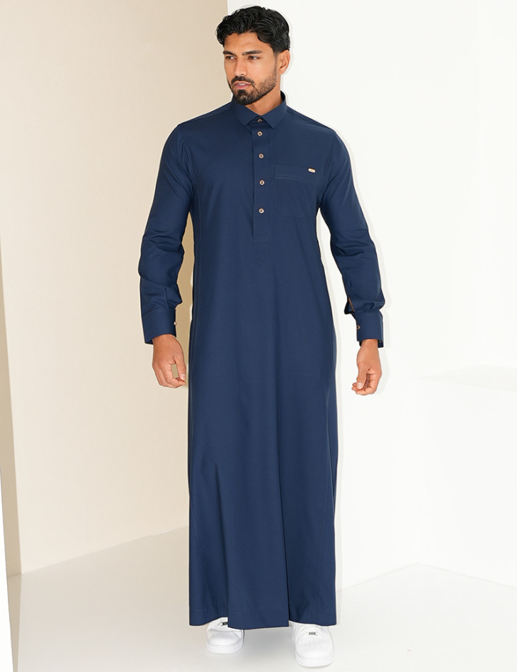 Qamis col chemise à boutons dorés