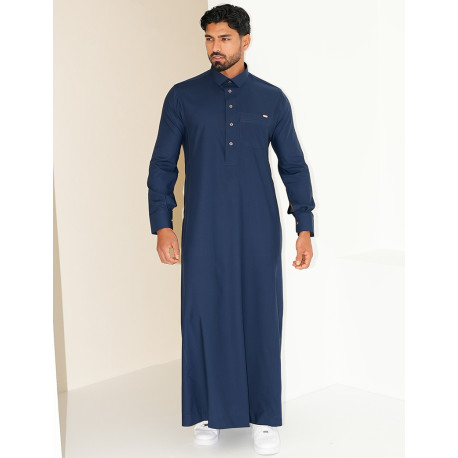 Qamis col chemise à boutons dorés