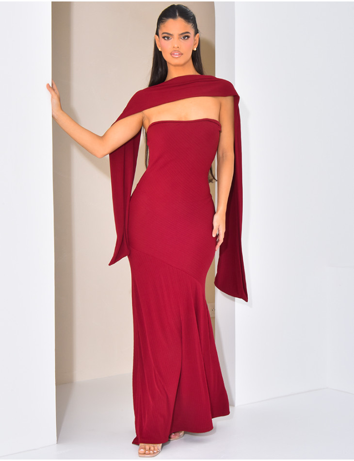 Asymmetrisches trägerloses Kleid mit Bindetuch