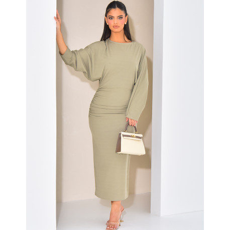 Long draped dress with gathered waist