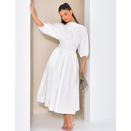 Robe longue en coton cintrée à la taille