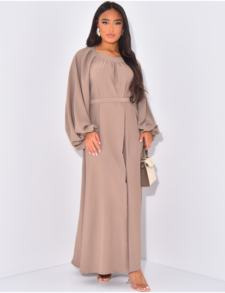 Flowing abaya with belt at the waist