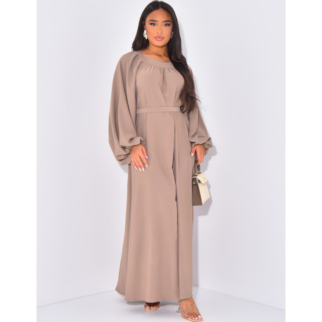 Flowing abaya with belt at the waist