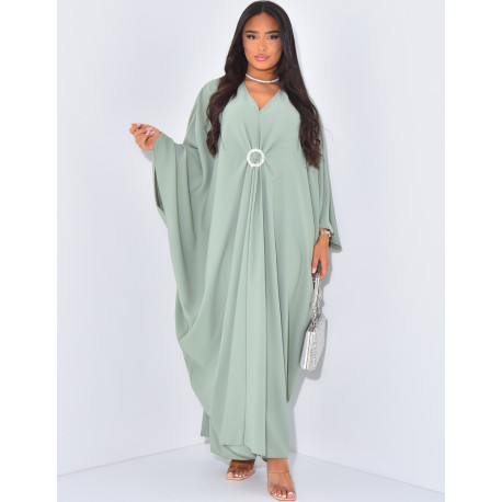 Loose-fitting abaya with jewelled waistband