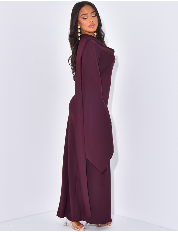 Bodycon long dress with scarf collar