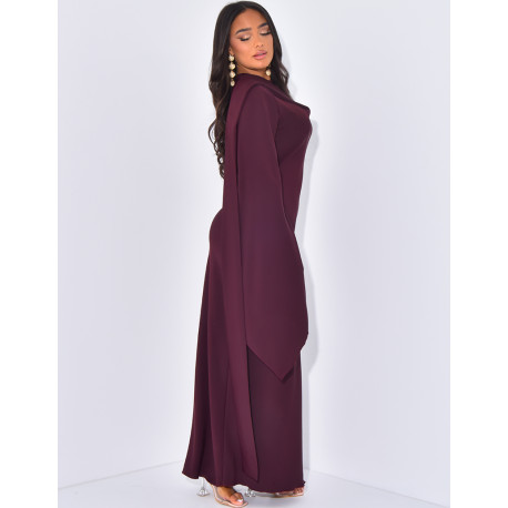 Bodycon long dress with scarf collar