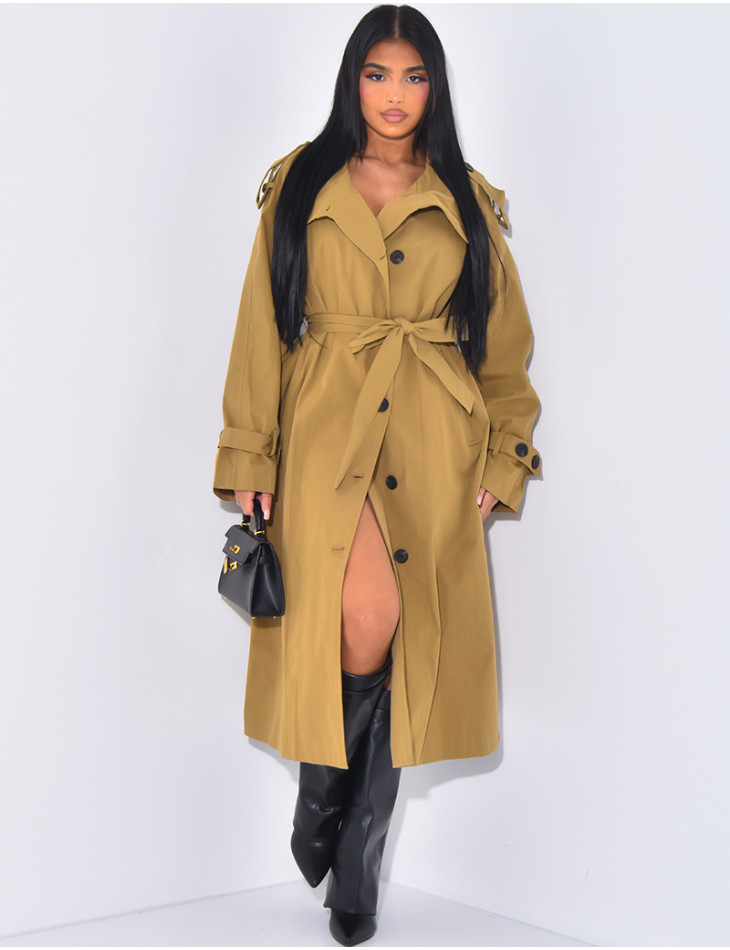 Long oversized trench coat with belt