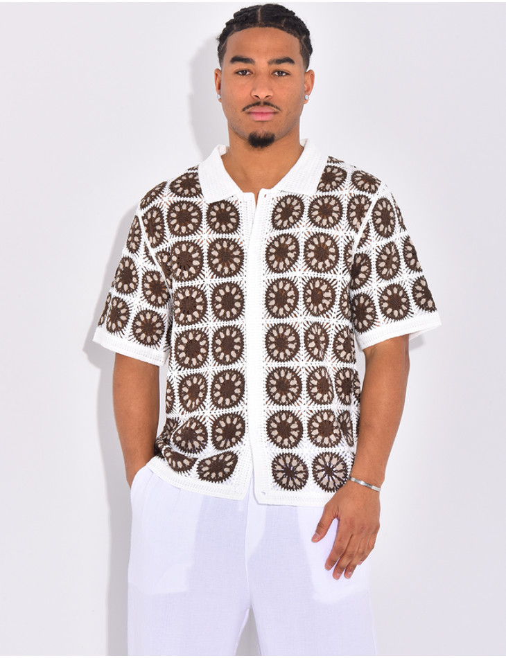 Chemise manches courtes ajourées à motifs