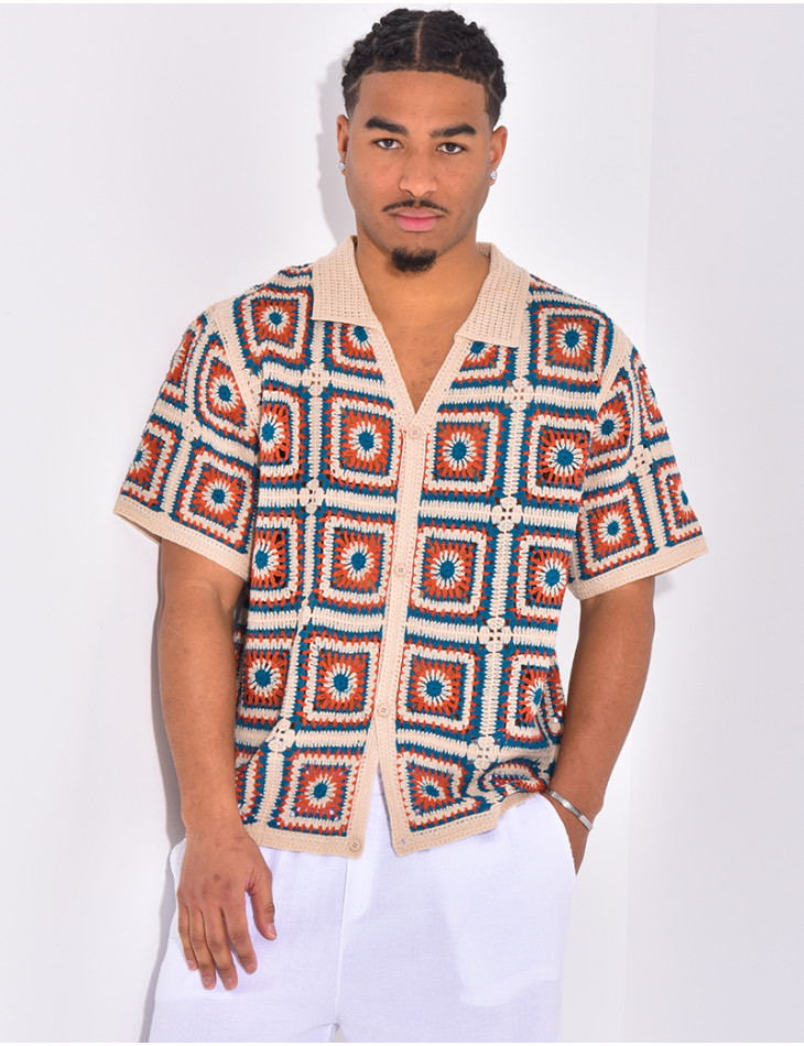 Chemise manches courtes ajourées à motifs