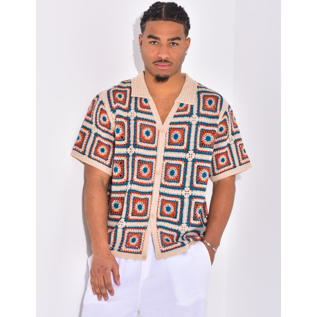 Chemise manches courtes ajourées à motifs