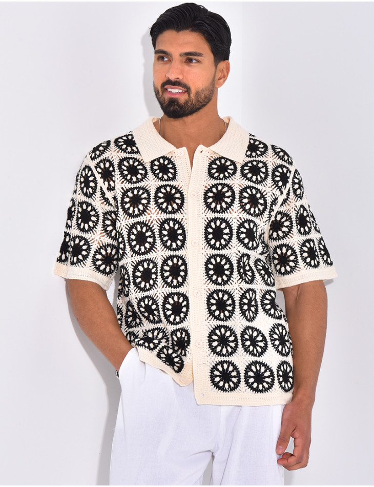 Chemise manches courtes ajourées à motifs