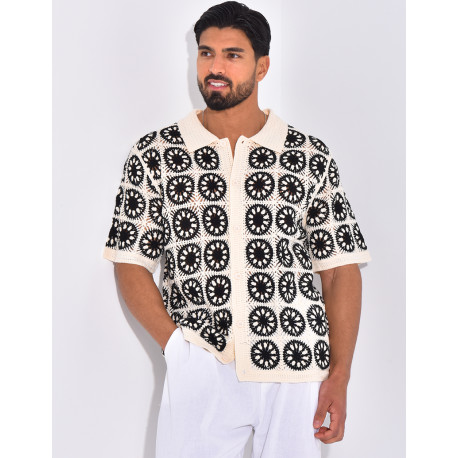 Chemise manches courtes ajourées à motifs