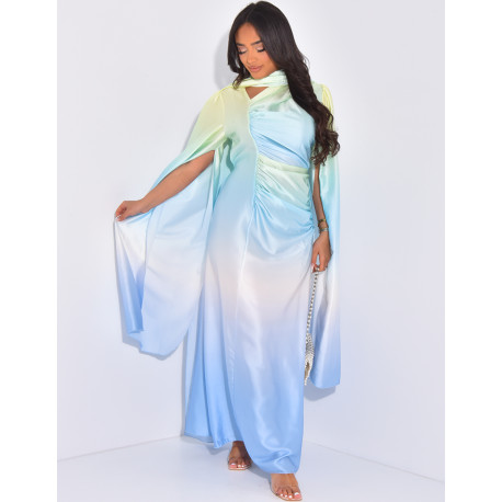 Tie-dye gathered dress and matching shawl set