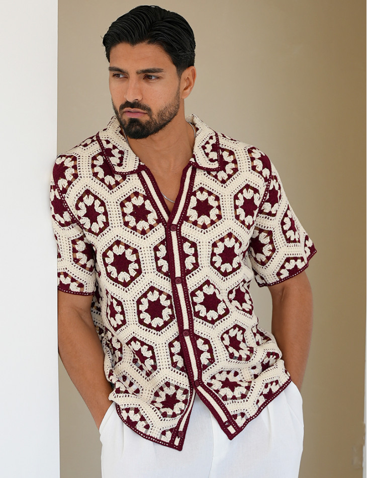 Chemise manches courtes ajourées à motifs