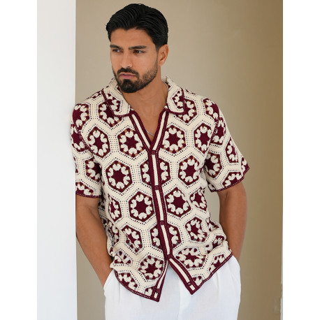 Chemise manches courtes ajourées à motifs