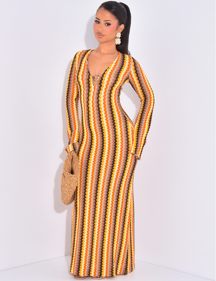 Robe longue en crochet multicolore