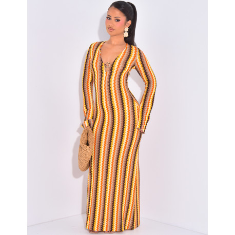 Robe longue ajourée multicolore