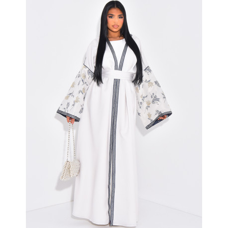 Ensemble kimono long brodé & sous robe sans manche